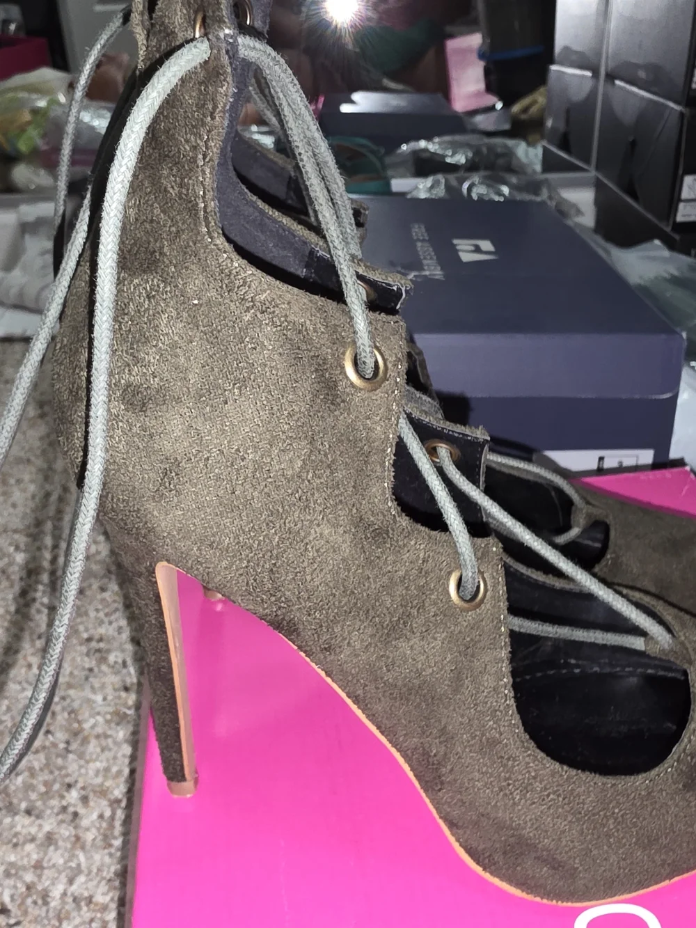 Shoe Republic LA Olive Lace-Up Pointed Toe Heels